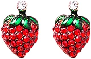 Strawberry Cubic Zirconia Statement Earring for Women Teen Girls S925 Sterling Silver Post Cute Fruit Cartilage Stud Earrings Lovely Gift Hypoallergenic Jewelry for Girlfriend Sister