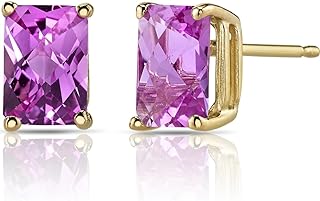 14K Yellow Gold-Pink Sapphire Stud Earrings for Women, Radiant Cut Solitaire, Elegant Push Back Design