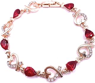 EVOLS DESINGS Heart Chain Gold Tone Red Stone Charm Bracelet. Comes With Custom Packaging. Wonderful Gift For Her For All Occasions. Love Bracelet For Girlfriend, Wife, Mother or Sister.