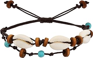 Women's Rope & Braided Chain Puka Shell Anklet featuring Lobster Claw Clasp - MINACHI Handcrafted Beach Fashion Jewelry