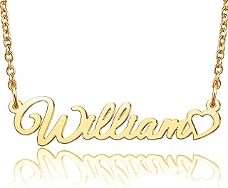 Egyptian Love Heart Personalized Name Pendant Necklace with Cable Chain and Lobster-Claw Clasp, Embellished with Birthstone for Women, Birthday/Valentine's Day/Mother's Day Gift in Gold