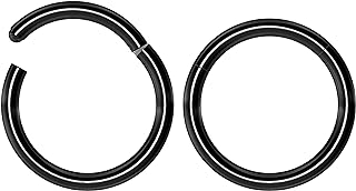 2pc Black Surgical Steel Hinged Nose Ring Set - Versatile for Multiple Piercings - Gauge:14g, Diameter:12mm - Hypoallergenic, Corrosion-Resistant & Polished Finish (Helix, Septum, Tragus, Cartilage)