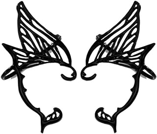 2Pc Alloy Black Elf Ear Cuff Earrings, Gothic Hollow Cat Ear Wrap Studs, Punk Costume Jewelry for Teens, Women, Girls - No Gemstone