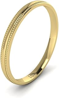 LANDA JEWEL Solid 10k White Rose Yellow Gold 2mm Light Court Shape Comfort Fit Polished Wedding Ring Milgrain Band