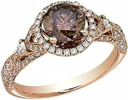2Ct Round Cut Chocolate Diamond 14k Rose Gold Plated 925 Sterling Silver Engagement Ring For Women.