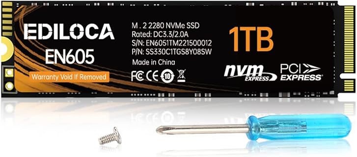 Disco Duro Interno SSD M.2 EDILOCA de 1TB NVMe 1.3 PCIe Gen3 x4, Alta Velocidad 2150/1850 MB/s, Compatible con Portátiles y Escritorio, Ideal para Gaming y Trabajo Diario