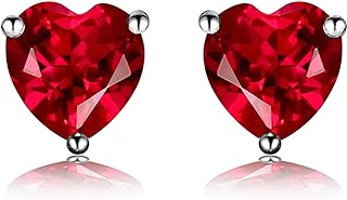 Navachi Ruby Heart Stud Earrings in 925 Sterling Silver with 18k White Gold Plating for Women and Men