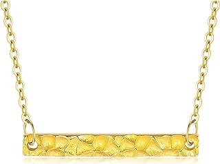 14K Solid Gold Bar Necklace Simple Yellow Gold Pendant Minimalist Horizonal Bar Necklace Daily Wear Fine Jewelry for Women Girls Her 16+1+1 inch