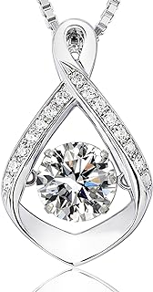 Spring Ring Clasp Infinity Pendant with Dancing Diamond in Box Chain, Sterling Silver and Cubic Zirconia, Perfect for Women - Anniversary, Birthday, Mother's Day Gifts for Mom/Wife/Sister