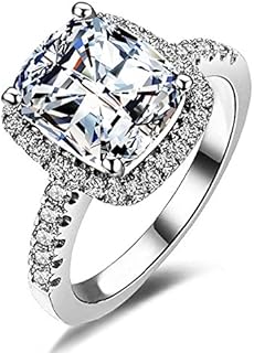 18K White Gold Plated Cubic Zirconia Promise Halo Wedding Engagement Eternity Bridal Ring for Women