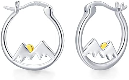 Sterling Silver Mountain Hoop Earrings with Clutchless Back Finding for Nature Lovers