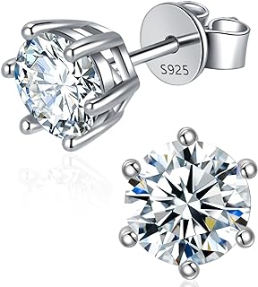 Moissanite Stud Earrings for Women Men, 1-6CT 6-Prong DF Color Ideal Cut Lab Created Diamond Earrings with Certificate of Authenticity
