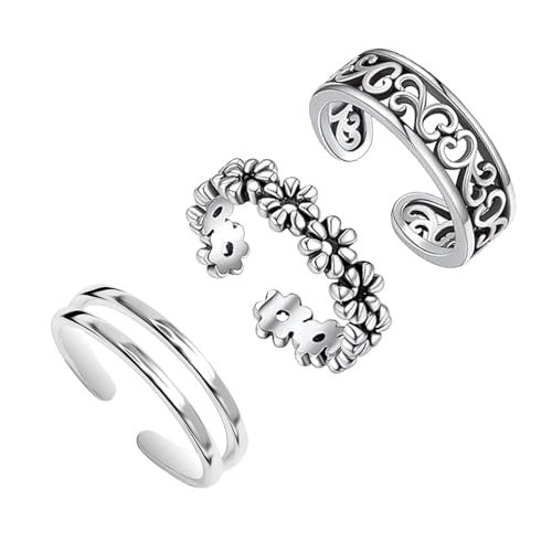LeCalla 925 Sterling Silver Minimalist Toe Rings Set Lightweight Simple Antique Open Adjustable Toe-Rings for Women