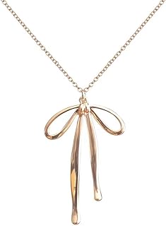 Women's Stainless Steel Rolo Chain Bowknot Choker with Lobster Clasp, Gold Plated Ribbon Bow Pendant Necklace