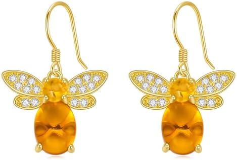 Bee Earrings for Women 925 Sterling Silver Amber Bee Hoop Earrings Zircon 18K Gold Jewelry Mother's Day Gifts for Girlfriend Wife