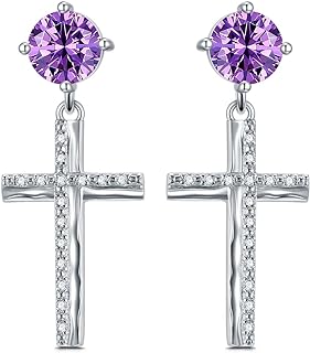 925 Sterling Silver Cross Stud Earrings with Lab-Grown Diamond and Cubic Zirconia for Women and Girls - Push Back Design
