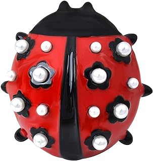 Lovely Red Black Enamel White Pearl Big Ladybug Beetle Insect Brooch Pin Pendant for Women Bridal