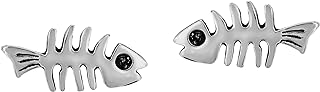 AeraVida Unisex Fun Fashionable Fish Bone .925 Sterling Silver Stud Earrings