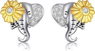 925 Sterling Silver Cubic Zirconia Elephant Stud Earrings with Push Back Design for Women and Girls - Unique Sunflower Cluster Design