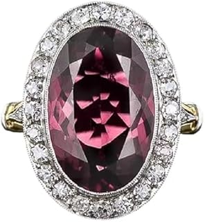 925 Sterling Silver Ladies Garnet Ruby Two Tone Ring Vintage Ruby Ring Shiny Full Diamond Mermaid Oval Cut Large Red Cubic Zirconia Ring Eternity Engagement Wedding Rings Women's 618