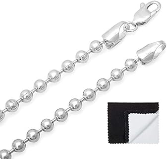Lobster-Claw Clasp Sterling Silver Military Necklace Chain, Ball Chain Type, Ideal for Casual and Formal Wear, Crafted in Italy, Hypoallergenic
