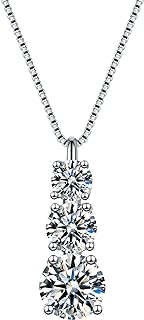 Women's 3-Pendant Moissanite Necklace with Rolo Chain in 925 Sterling Silver - Round Cut, 0.9ct.tw./1.7ct.tw. - Ideal for Girls & Women