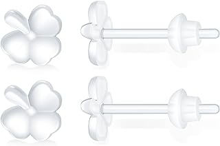 Clear Stud Earrings with Push Back for Sensitive Ears - KMEOSCH 6 Pairs Hypoallergenic Invisible Plastic Earrings for Sports and Work, Simple Design