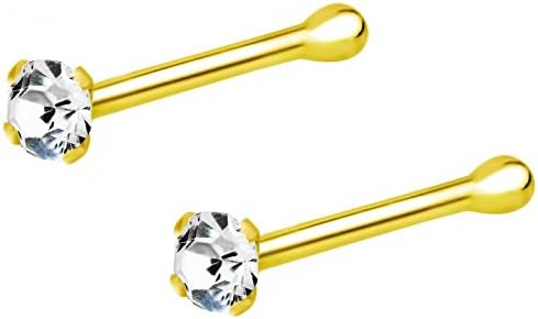 Unisex 18K Gold Plated Sterling Silver Nose Bone Stud with 1.5mm Cubic Zirconia in Elegant Diamond Design 