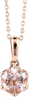 14K Rose Gold Peach Pink Morganite Crown Pendant with Cable Chain and Lobster Clasp for Women, Elegant Design