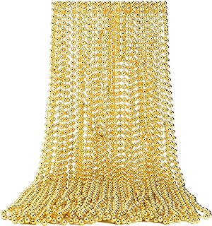 Elsjoy 24 Pieces 32 Inch 7mm Metallic Gold Beaded Necklace, Mardi Gras Beads Gold Party Bead Necklace for Party Costume, Birthday, Wedding, Holiday