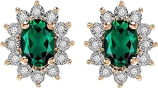 Dazzlingrock Collection Kate Middleton Diana Inspired 7X5 MM Oval Lab Created Gemstone & Round Natural Diamond Ladies Vintage Floral Halo Stud Earrings, Available in Various Metal 10K/14K/18K Gold