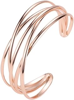 Chic Multi-Layered Rose Gold Open Bangle Bracelet for Women and Teen Girls, No Clasp, Hollow Design - Perfect Fashion Accessory by Fuqimanman2020