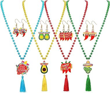 Vibrant Mexican Beaded Necklace with Lobster Clasp for Women, Perfect for Mardi Gras Parties and Festive Occasions - XOCARTIGE Jewelry Set with Mardi Gras Beads and Jester Fleur De Lis Earrings