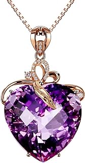Luxury Created-Amethyst Heart Pendant Necklace - Alloy Cable Chain - Stunning Purple Crystal Heart Design - Perfect for Mother's Day, Anniversary, Birthday Gift