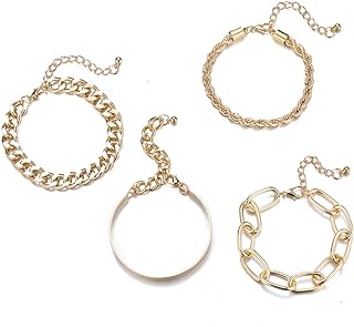 vdwv Bracelet Threaded 4pcs Bracelet Alloy Fashion Bracelet Set Chunky Chain Bracelet Adjustable Cuban Link Anklet Set Funky Bracelets for Boys Girls Women