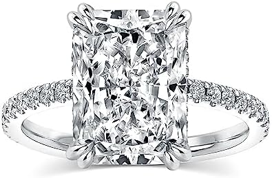 4.5CT Stunning Radiant Cut Engagement Ring for Women,Simulated Diamond Ring,18K White Gold Plated 925 Sterling Silver Promise Ring