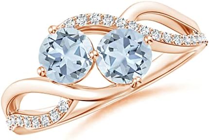 Angara Natural Aquamarine Two Stone Ring for Women, Girls in Sterling Silver/14K Solid Gold| March Birthstone Jewelry Gift for Her | Birthday| Wedding| Anniversary| Engagement