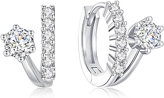 Gold Huggie Split Hoop Earrings Delicate Cubic Zirconia Double Hoop Earrings Oval Cuff Earrings for Women