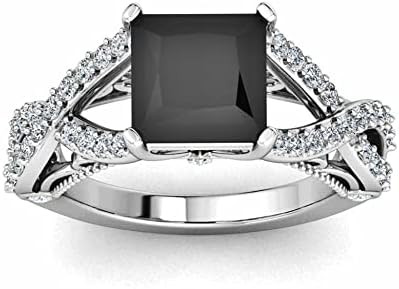 Princess Cut Black Diamond Engagement Ring in Sterling Silver for Her, Destiny Jewel Signature Design