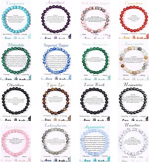 16-Piece Unisex Colombian Beaded Bracelets in Stainless Steel with Natural Crystal and Semi-Precious Round Gemstones for Women and Men, Yoga Jewelry Gifts