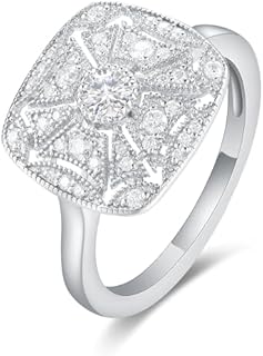 Art Deco G Color Round Cut Moissanite Cocktail Ring 0.44 Carat Moissanite Diamond Vintage Filigree Silver Statement Rings for Women Moissanite Halo Antique Cushion Cut Engagement Ring Sterling Silver Anniversary Promise Ring for Her