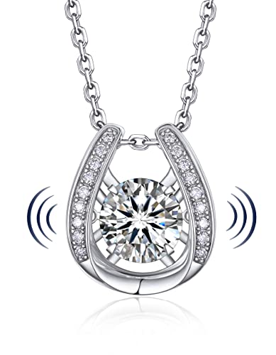 Dance Necklace for Women, Sparkling Gift for Her, 1Carat Moissanite Heart Necklace for Girls, 925 Sterling Silver Necklace for Anniversary Mother's Day Valentines Gift
