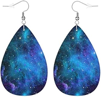 Cherry Blossoms Teardrop Faux Leather Earrings for Women and Girls, Double-sided Dangle with French Wire Back Finding, Lightweight Drop Design