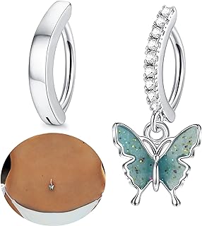 FIASASO 2Pcs 14G Dangle Clicker Belly Button Ring for Women Surgical Steel CZ Opal Belly Ring Simple Reverse Navel Rings Body Jewelry
