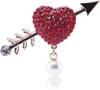 The Heart with One Arrow Brooch for Women Pearl Crystal Brooch Rhinestone Red Love Heart Pin for Women Girls Valentine's Day
