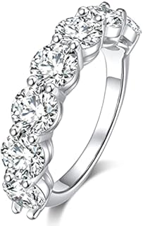 3.5ct Moissanite Engagement Wedding Ring for Women, 7 Stones 925 Sterling Silver D Color VVS Diamond Promise Ring with Certificate of Authenticity