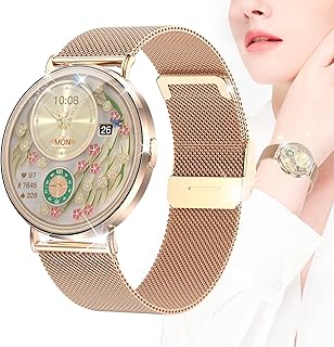 Muckolのエレガントで超薄型、常時点灯と通話機能搭載の1.32インチAMOLEDスマートウォッチ。女性向けで洗練されたデザイン。