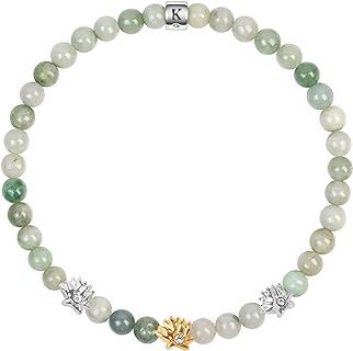 KARMA AND LUCK - Limitless Potential - Abundance & Prosperity Burmese Women's Real Jade 925 Sterling Silver - 18K Gold Plated Triple Lotus Charm Stretch Bracelet Handmade in Bali