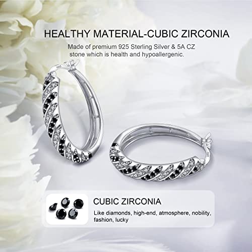 Silver Hoop Earrings, 925 Sterling Silver Hoop Earrings for Women White Gold Plated Hypoallergenic Cubic Zirconia Big Hoop Earrings Jewelry Gift