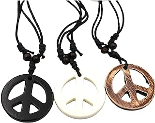 3Pcs Love Peace Sign Hippie Pendant Necklace Vintage Rope Chain Resin Peace Pendant 1960s 1970s Hippie Party Dressing Accessories Jewelry for Women Men